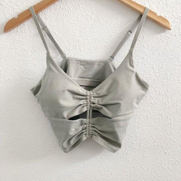 ATHLETA Cinch Longline Sports Bra A-C Sage Green Ruched Front Size Small - Picture 2 of 8